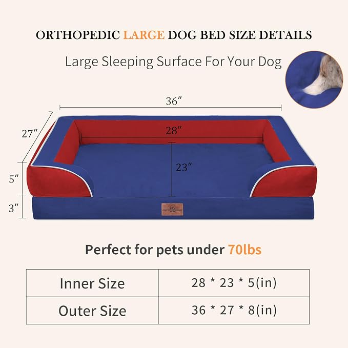 Comfort Expression Orthopedic Dog Beds for Large Sized Dog with Bolster | Waterproof Dog Couch Bed with Washable Cover & Non-Slip Bottom, Supportive Egg Crate Foam Large Pet Bed, 36x27 Inch