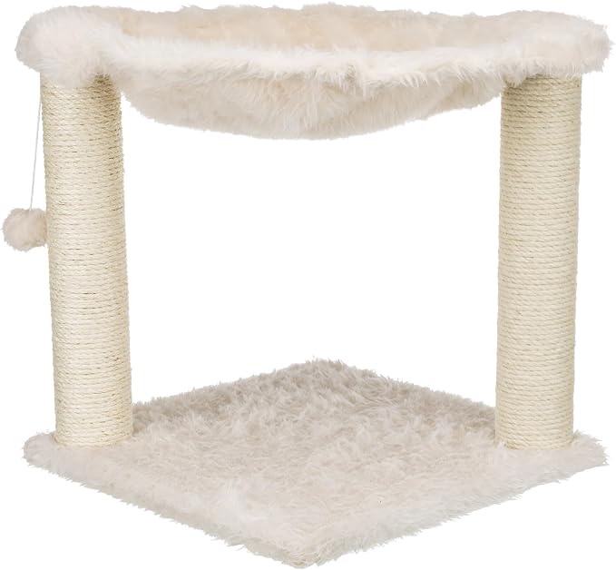 TRIXIE Baza XXL Cat Scratching Posts, Indoor Cat Furniture with Plush Hammock, Jute Scratcher Posts and Dangling Toy Ball, 18.1" L x 18.1" W x 19.7" H, Cream