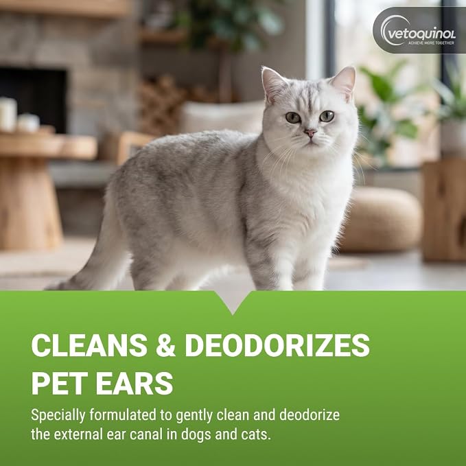 Vetoquinol Ear Cleansing Solution - Gentle Cleaner to Remove Dirt & Debris - Easy-to-Use Drops for Cats & Dogs - Support Clean and Fresh-Smelling Ears - Ideal for Routine Pet Hygiene - 1 Gallon