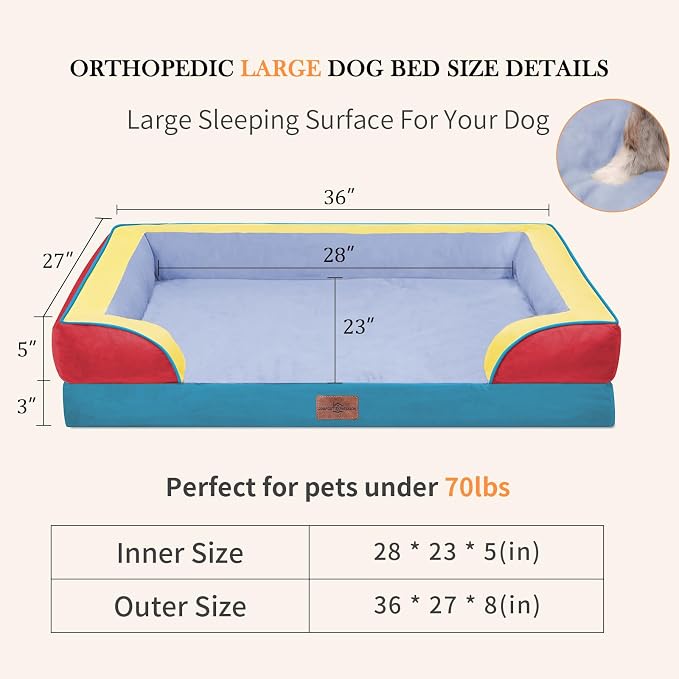 Comfort Expression Orthopedic Dog Beds for Large Sized Dog with Bolster | Waterproof Dog Couch Bed with Washable Cover & Non-Slip Bottom, Supportive Egg Crate Foam Large Pet Bed, 36x27 Inch