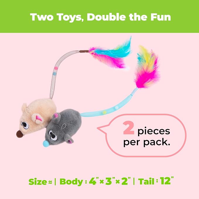 Catify by Best Pet Supplies Interactive Cat Toys – Plush, Motion-Activated & Squeaking Toys with Premium North American Catnip for Indoor Cats & Kittens - Squeaking Mice Set, Beige & Gray
