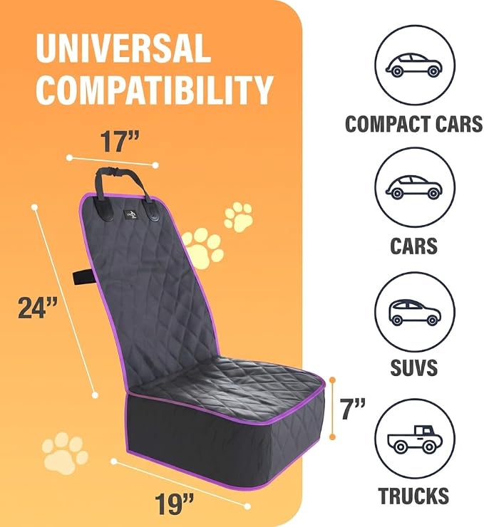 Active Pets Dog Car Seat Cover, Waterproof Front Seat Protector for SUV Truck Sedan, Pet Safety Travel Comfort System with Universal Fit, Pink