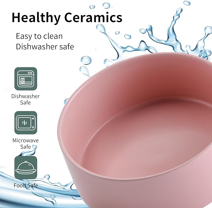 Pink Raised/Elevated Ceramic Dog Bowl for Small Medium Sized Breeds,Dog Food Water Bowl with Stand,6 in Non Slip Heavy Pet Feeding Dish 3.6 Cups/ 850 ml /28 OZ
