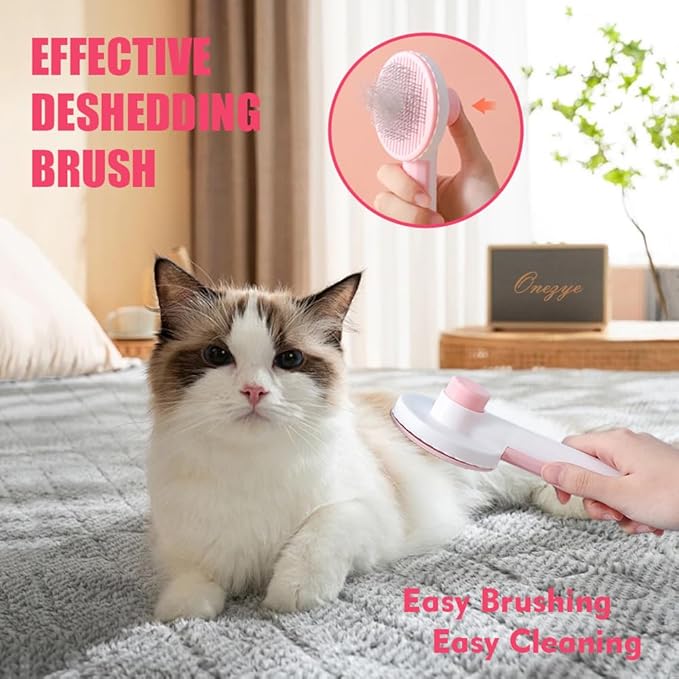 Cat Brush for Shedding 5pcs - Long Haired Cats Brush, Indoor Cats Brush, Small Dogs Brush, Matted Fur Hair Brush with Flea Comb Set, Pink