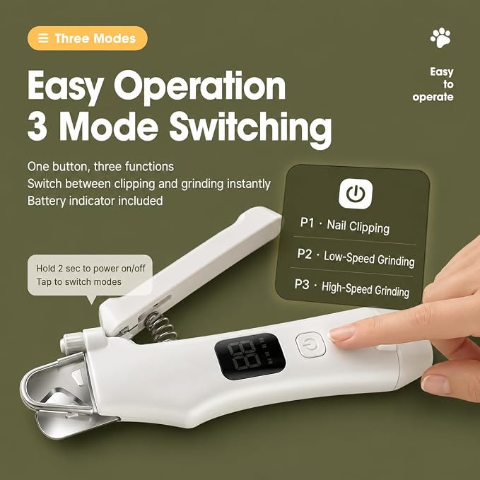 AMYJOY 2-in-1 Cat Nail Clippers & Dog Nail Clippers with Grinder, Pet Nail Trimmer for Small Medium Large Dogs and Cats, Dual LED Lights, 6000 RPM Quiet USB Rechargeable Grinder with Safety Guard