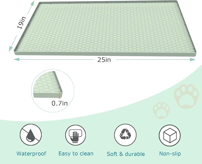Cat Litter Mat for Litter Box, Silicone Large Cat Litter Trapping Mat - 25x19 in, Waterproof & Non-Slip, Durable & Easy Clean, Green