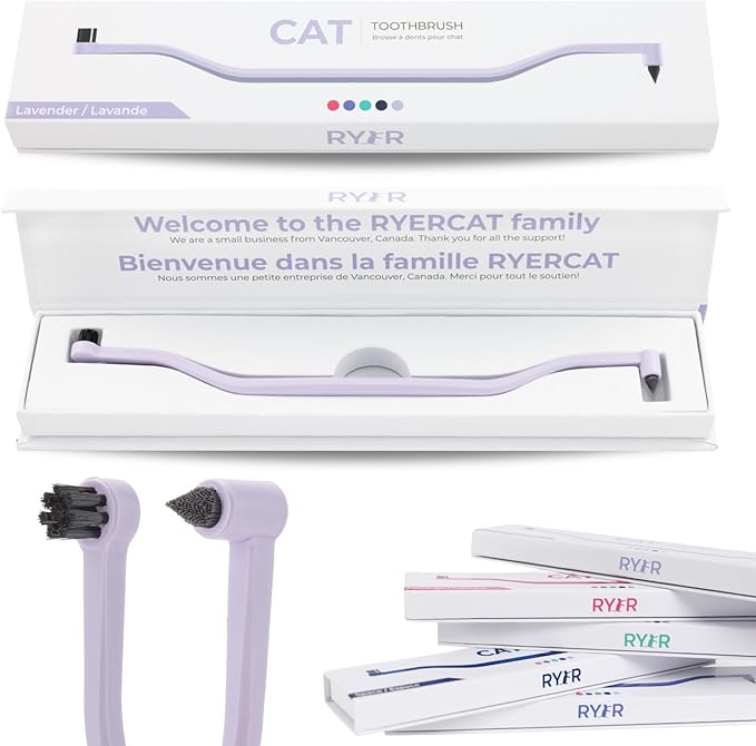 RYERCAT Lavender Dual Sided Cat Toothbrush - Only 8mm Wide to fit into Cat's Mouth - Cat Dental Supplies