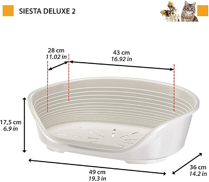 Ferplast Cat Bed, Plastic Dog Bed Small, Ventilation Holes and Non-Slip Rubber Feet for Added Stability 49 x 36 x h. 17.5 cm. White | More hygiene, comfort and freshness with a ventilated, easy-clean design