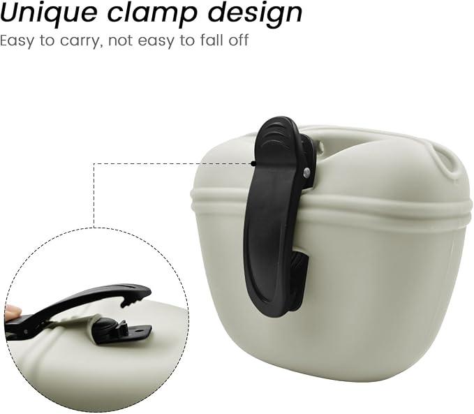AUDWUD Silicone Dog Treat Pouch with Clicker Magnetic Closure Secure Clip | Upgraded clip keeps your treat pouch secure during training.Magnetic closure allows fast one hand access.Includes dog click