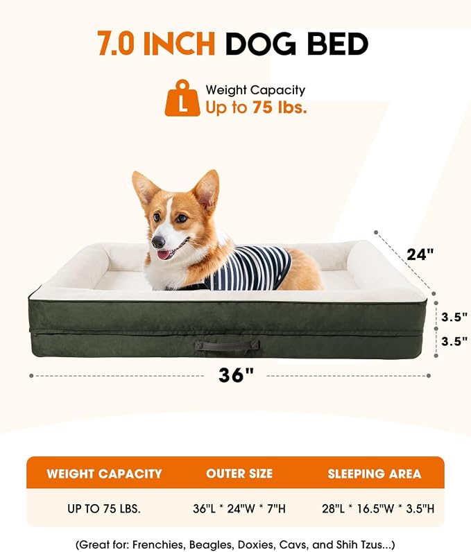 Upvilla Large Orthopedic Dog Bed, Four-Sided Cushioned Egg-Shaped Foam Dog Sofa, Waterproof Removable Cover, Pet Sofa Bed with Non-Slip Base, Large Pet Bed,Green