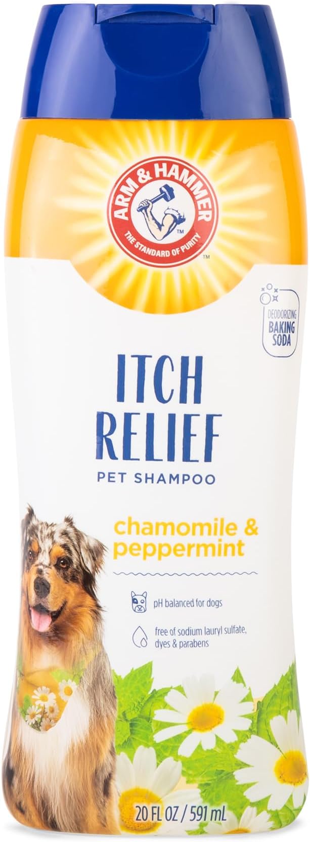 Arm & Hammer Itch Relief Dog Shampoo, Chamomile & Peppermint, 20 Fl Oz | pH-balanced formula, chamomile and peppermint, free of sulfates and parabens, soothes dry and itchy skin daily