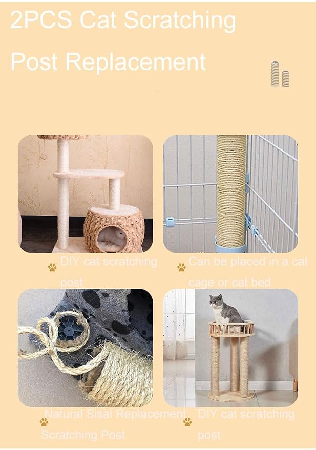 2 PCS M8 Cat Scratching Post Replacement,15.7Inch Sisal Pole Cat Tree Replacement Post with Screws,DIY Scratcher Scratching Post Replacement, Pad, Crafts Gardening Hammock Home Decorating
