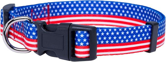 Native Pup American Flag Dog Collar- Red White and Blue- Patriotic Collars for 4th of July, USA- Adjustable Small, Medium, Large Breed Dogs (Medium, Flag II)