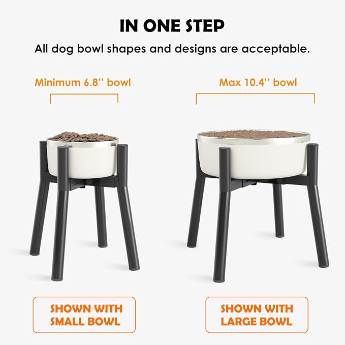 Adjustable Raised Dog Bowl Stand for 7-10.6" Diameter Food & Water Bowls - 11" Tall Elevated Feeder for Improved Comfort & Posture (Bowl Not Included)