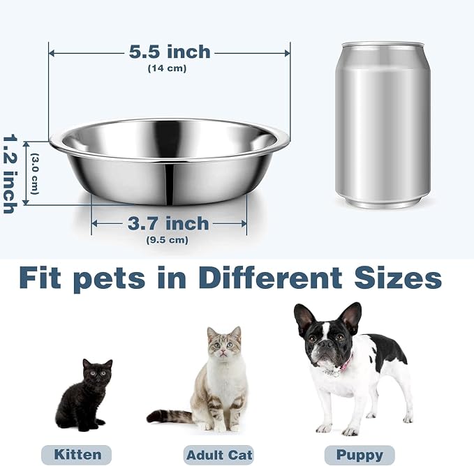 24 PCS Thickened Stainless Steel Cat Bowls, 5.5 Inch Shallow Wide Flat Metal Kitten Food Bowls, Whisker Friendly Fatigue Relief Replacement Basic Pet Dishes for Indoor Cats