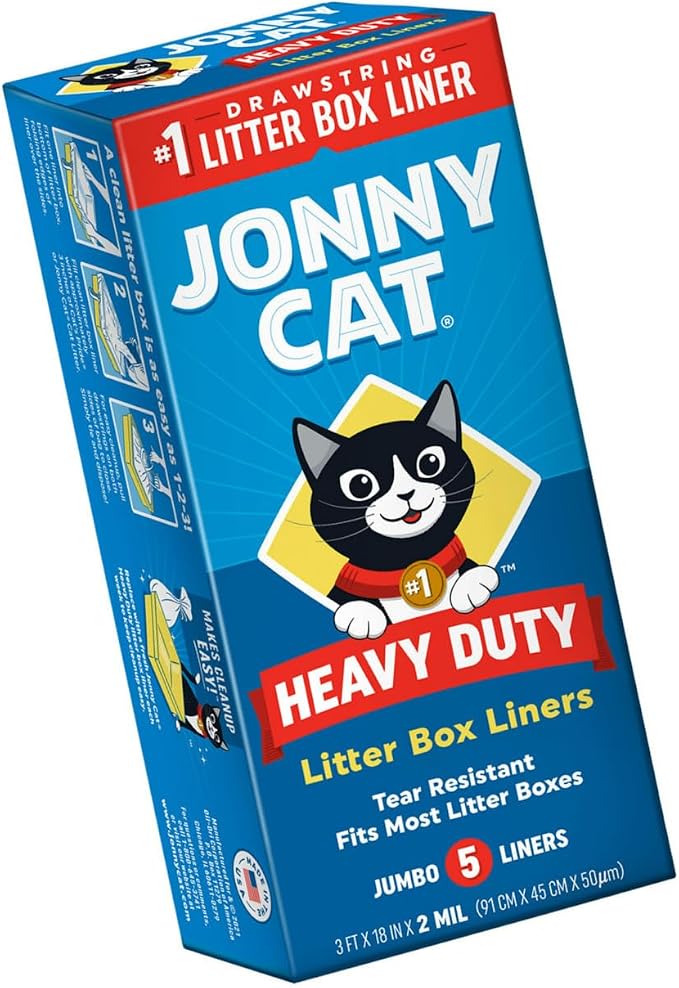 JONNY CAT Litter Box Liners, Heavy Duty Drawstring Liners, Pack of 4 Boxes, 5 Liners per Box, 3 FT X 18 IN, Tear Resistant