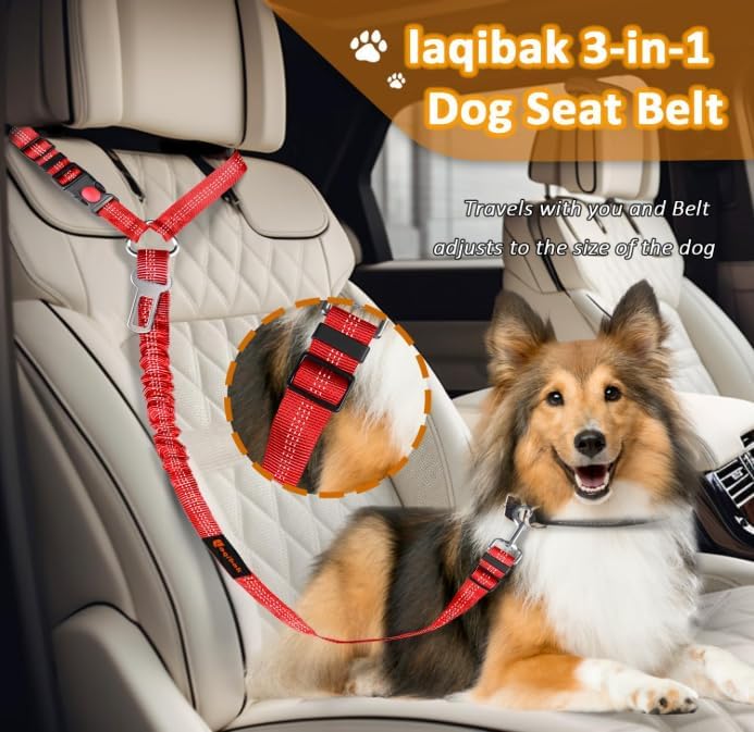 Laqibak Removable Dog Seat Belt Harness for Car, 3 in 1 Pet Seatbelt Leash