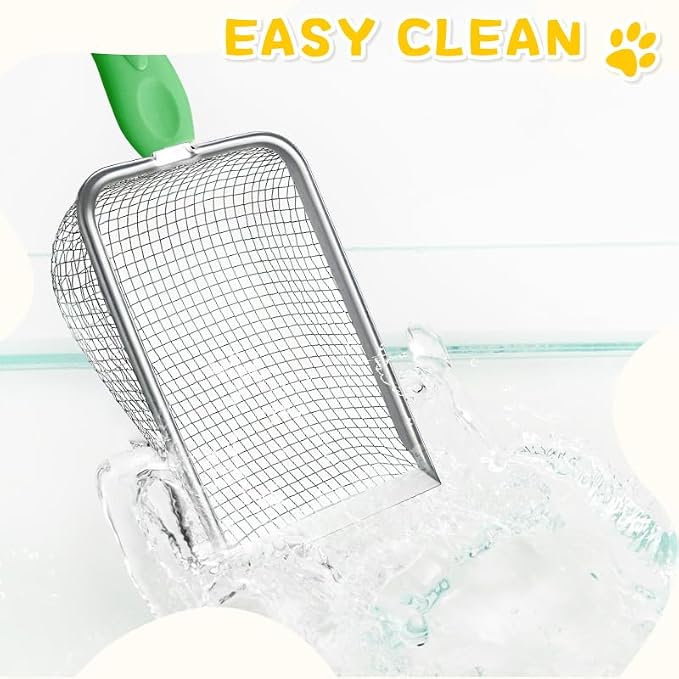 Metal Cat Litter Scoop,Sturdy Litter Cleaner Corner Shovel,Stainless Steel Mesh Litter Shovel,Easy to Clean Reptile Terrarium Sand Waste(Green)-Christmas