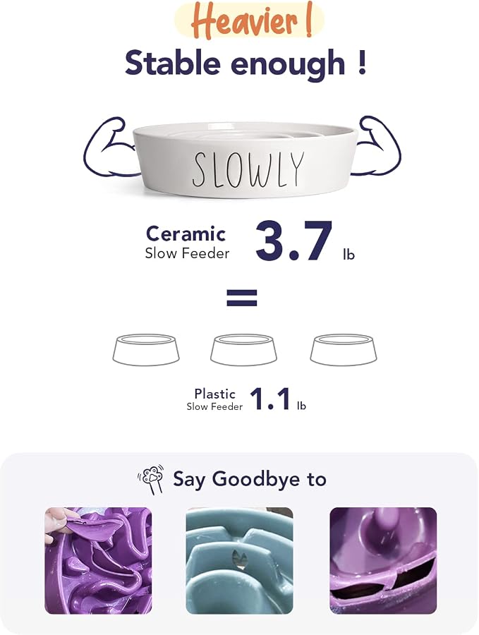 LE TAUCI PET Ceramic Slow Feeder Dog Bowl, 3 Cups Maze Dog Food Bowl for Medium/Large Dogs – Non-Slip White Pet Dish, Cute Puzzle Design to Slow Fast Eaters