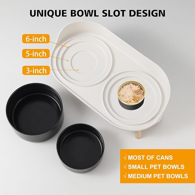 Elevated Ceramic Dog Bowl Set - Double Dog Feeding Bowls with Stand Splash Proof - Raised Dishes for Food and Water - Ideal for Small to Medium Dogs - 2 x 720 ml - 11.3 oz - Black