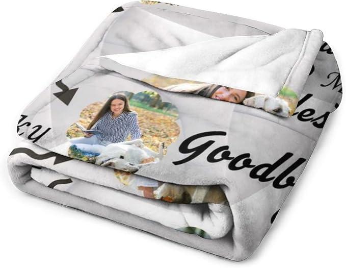 Personalized Throw Blanket Custom Blankets with Dog Photo Name Hello and Goodbye Soft Fleece Blanket for pet Memorial Gifts 4 Photos Collage