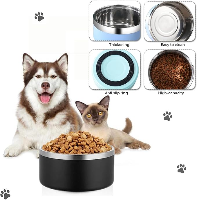 Personalized Cat Dog Bowl with Name Custom Stainless Steel Pet Bowls Customized Non Slip Durable Engraved Double Layer Reinforcement Cat Water Food Bowl for Pet's Present 16 oz.