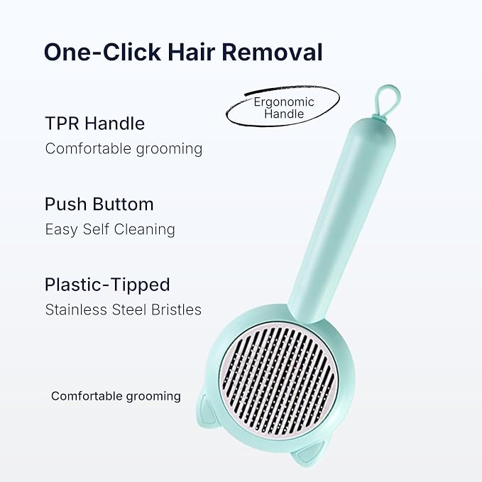 Cat Deshedding Brush, Self Cleaning Slicker Brush for Cats Dogs, Pet Grooming Tool for Shedding Hair Removal, Undercoat & Long Short Hair (Green)