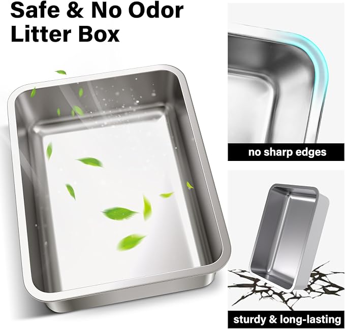 Stainless Steel Litter Box XL, 23.6" X 15.7" X 6" Steel Litter Box,Extra Large Metal Litterbox for Big Cat, Multiple Cats,Non Stick and No Smell, Easy Cleaning