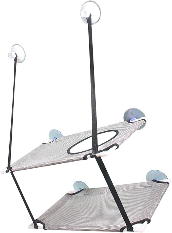 JTLB Cat Hammock, Double Layer Hanging Cat Bed with Strong Suction Cups, for Window Balcony Indoor Outdoor Use (Gray)