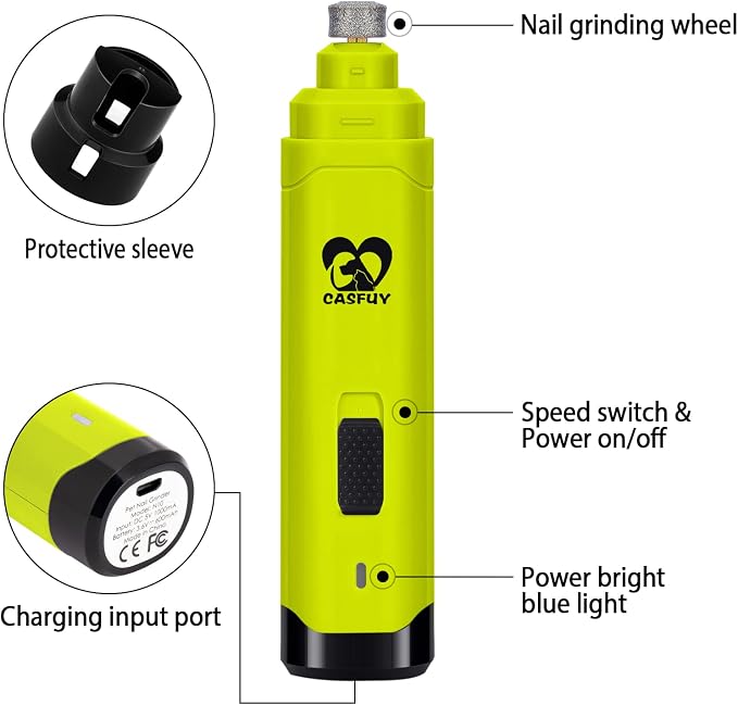 Casfuy Dog Nail Grinder Upgraded - Professional 2-Speed Whisper-Quiet Electric Pet Nail Trimmer Painless Paws Grooming & Smoothing for Small Medium Large Dogs & Cats (Green)
