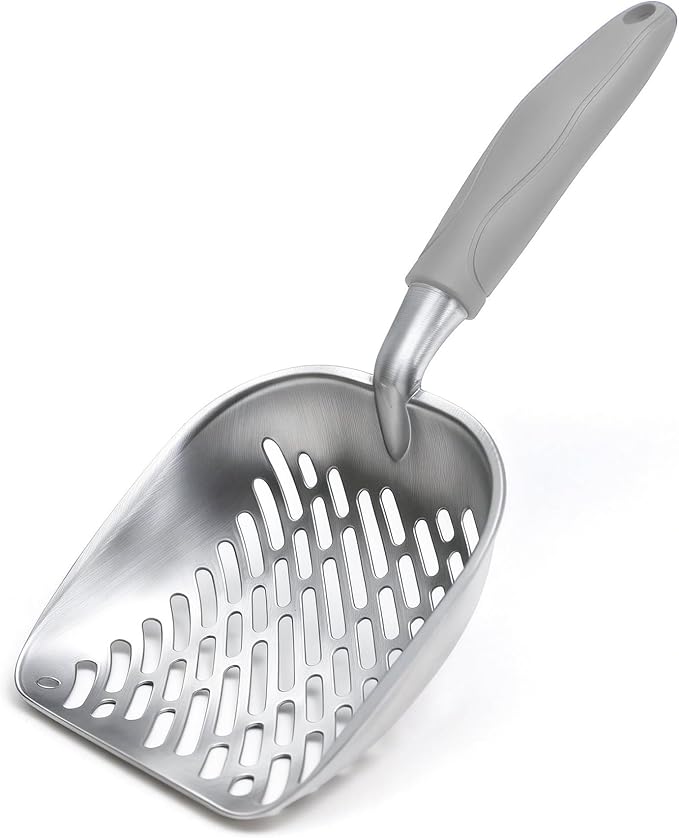 Cat Litter Scoop, Kitty Metal Scooper, Heavy Duty Aluminum Deep Sifter with Long Handle, Rustproof Durable Kitten Poop Shovel for Travel & Small Litter Box