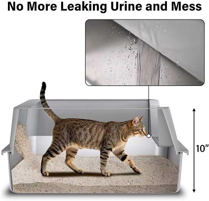 Stainless Steel Litter Box with Lid, XL Metal Litter Box | Cat Litter Boxes Extra Large for Big/Multiple Cats, Never Absorbs Odors, Non-Stick, Includes Scooper and Mat