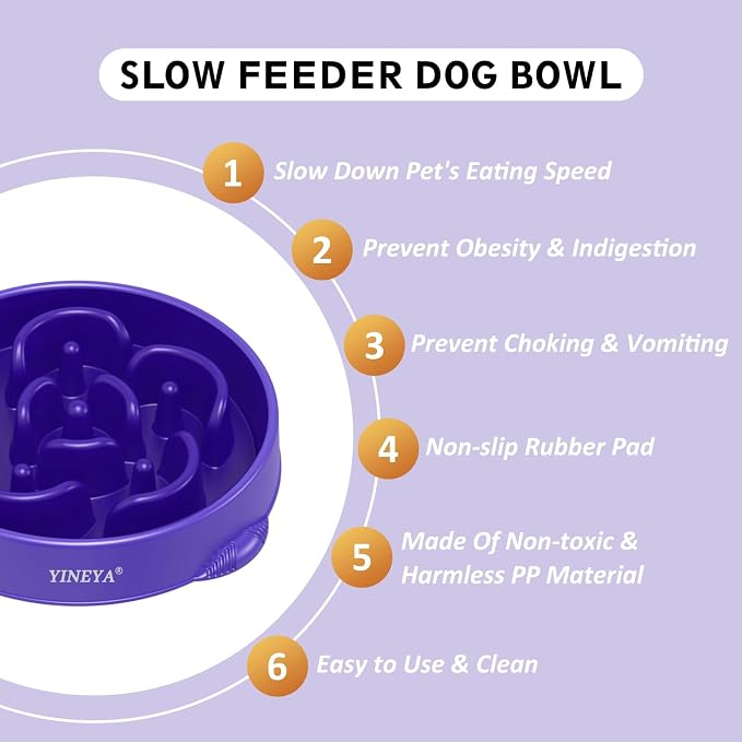 YINEYA 4 Cups Slow Feeder Dog Bowls Large Breed, Anti-Choking Pet Supplies, Maze Dog Food Bowl, Puzzle Feeder That Slow Down Eating 2PCS