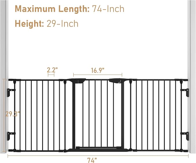 74" Wide Baby Gate Metal Safety Playpen - Fireplace Fence for Toddler/Pet/Dog, 3-Panel,30" H, Black