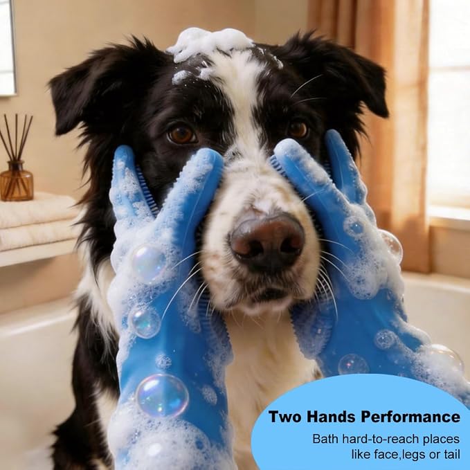 3PCS Dog Bath Brush Set | Dog Washing Gloves with Shampoo Brush, Dog Scrubber with Adjustable Handle, Pet Shower Brush for Bath, Massage and Grooming