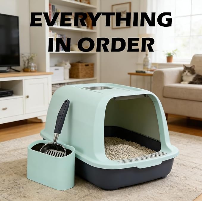 Aluminum Cat Litter Scoop in Holder, Non-Stick Cat Poop Scooper with Holder, Fast Sifting Kitten Poop Lifter and Caddy | Aluminum Cat Litter Scoop in Holder
