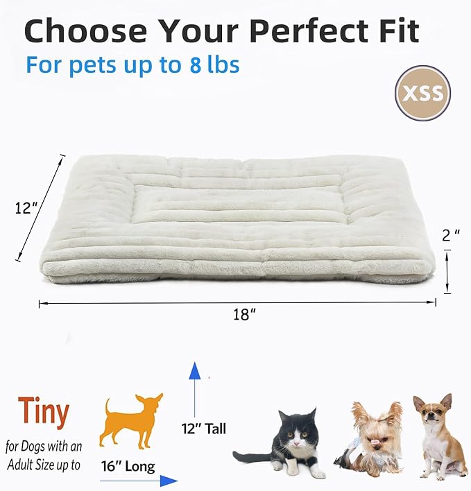 Pet Bed Extra Small 12 x 18 for Crate or Cage Fits Tiny Dogs And Indoor Cats With Rabbit,Washable XS Puppy Crate Bed Comfy Kennel Pad Anti-Slip Doggy Sleeping Mat Cushion for Mini Small Breeds,Cream