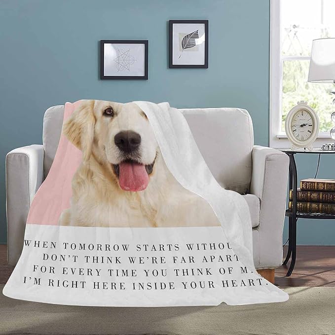 in Loving Memory Personalized Throw Blanket Custom Blankets with Dog Photo Name Soft Fleece Blankets for Pet Cats Gifts