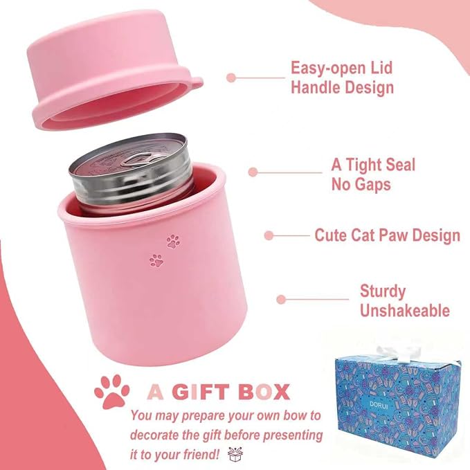 Original Canned Dog Food Storage Container | Silicone Can Cover Pet Food Sealer | BPA Free, Airtight, Dishwasher & Freezer Safe (2 Pcs Pink)