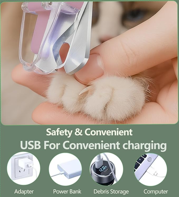 2-in-1 Dog Nail Grinder & Clippers with Dual LED Lights, Electric Pet Nail Trimmer with Safety Guard, USB-C Rechargeable Grooming Tool for Cats and Dogs of All Sizes Pink