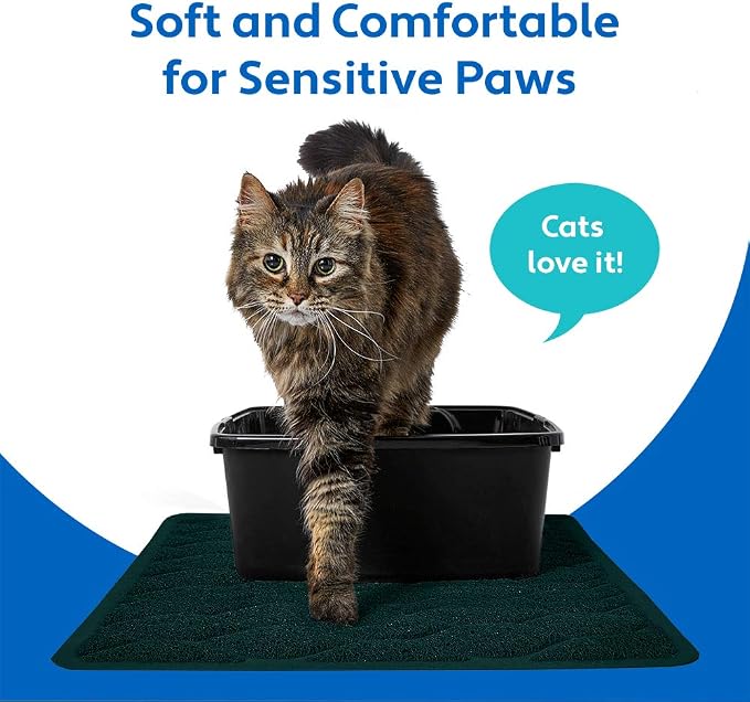 MIGHTY MONKEY Waterproof BPA Free Cat Litter Box Trapping Mat, Easy Clean Floors, Textured Backing, Soft on Sensitive Kitty Paws, Cats Accessories, Less Waste, Stays in Place, 24x17, Hunter Green