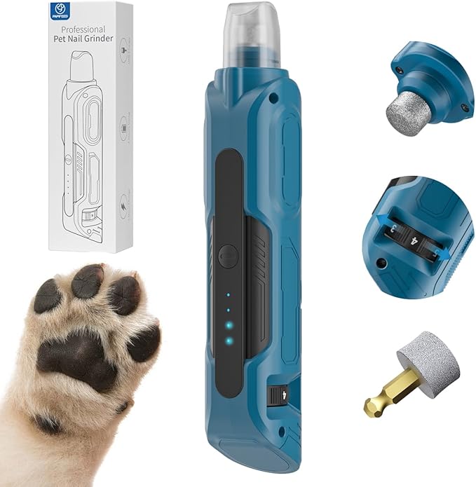 PAPIFFEED 6 Speed Pet Nail Grinder with Dual LED Lights, Rechargeable Dog Nail Trimmer with Dust Proof Cover, Type-C Charging Powerful Torque Pet Nail Clipper for Small Medium Large Dogs Cats(Blue)