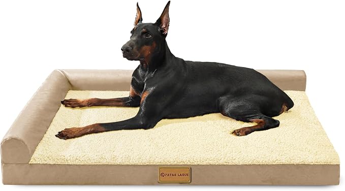 Patas Lague Orthopedic Large Dog Bed Washable Pet Sofa Bed 42''X28''Beige | 2-Sided Bolster Egg-Crate Foam Dog Couch Large Sized Dogs, Waterproof Removable Washable Cover, Nonskid Bottom Pet Crate Mat