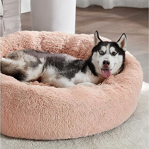 Bedsure Calming Dog Beds Large Sized Dog Donut Washable Pet Bed,36ins Pink