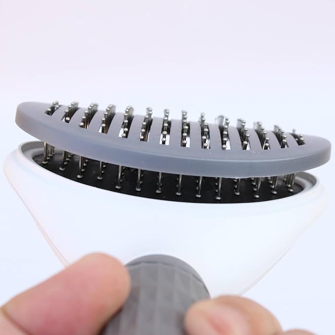 Self-Cleaning Slicker Brush - Upgraded Deshedding Tool for Dogs Cats with One-Click Clean & Ergonomic Grip, Ideal for Long/Short Haired Pets Gray Self-Cleaning Slicker Brush – Premium Deshe