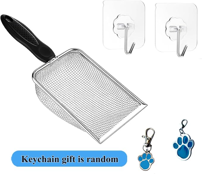 Cat Litter Scoop, Stainless Steel Cats Sturdy Mesh Scooper Kitty Metal Scooper Long Handle Scooper Shovel Sifter for All Litter Types Metal Cat Scooper for Litter Box