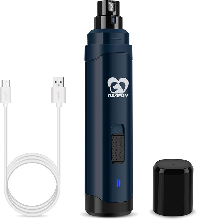 Casfuy Dog Nail Grinder Upgraded - Professional 2-Speed Whisper-Quiet Electric Pet Nail Trimmer Painless Paws Grooming & Smoothing for Small Medium Large Dogs & Cats (Dark Blue)