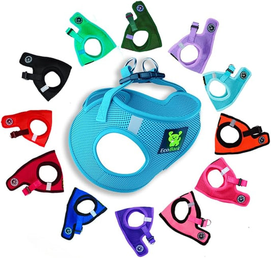 EcoBark Teacup Dog Harness- Luxury Soft Step in Dog Harness for Puppy & Tiny Dogs - Reflective Mini Body Halter Vest (XXXS Baby Blue)