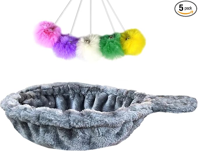SHENGOCASE 14.6" Grey Nest Basket Lounger Hammock Bed for Cat Tree Tower Replacement, 5-Pack Hanging Toys, Cat Tree Accessories Hammock Attachment (Large Grey)