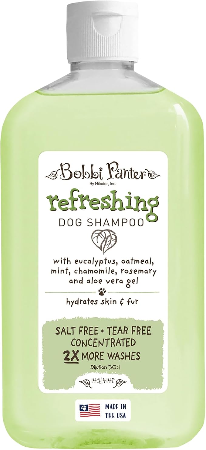 Bobbi Panter Refreshing Dog Shampoo Eucalyptus, Mint, Chamomile & Rosemary – Hydrating Natural Formula for Clean Fresh Coat, Tear-Free, 30:1 Concentrate, Made in USA, 14 oz